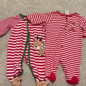 Little Me| set of 2-Red and White Striped “my first Christmas” Footies